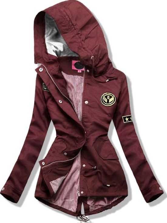 Bordó színű tavaszi parka kabát rátétekkel
