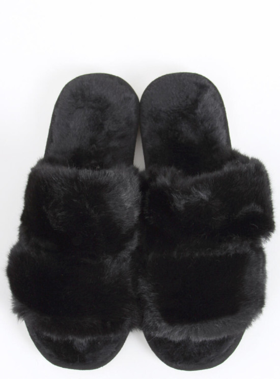 Fekete színű női szőrme papucs