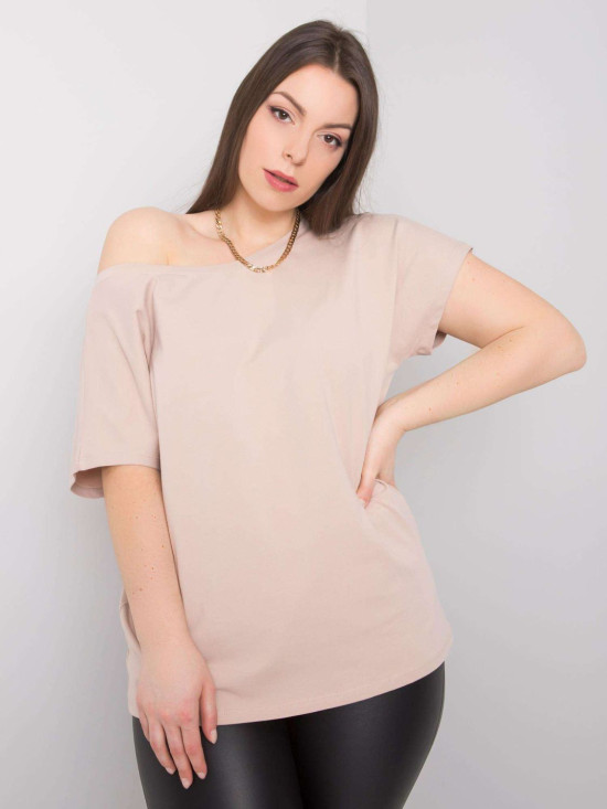 Bézs színű plus size pamut póló