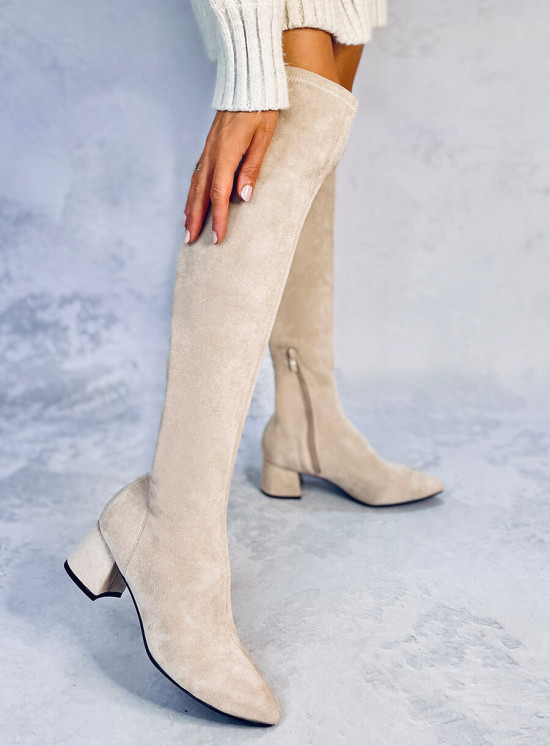 Tejfelszínű velúr combcsizma