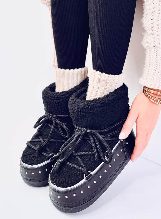 Hótaposó fűzéssel és műszőrmével - fekete színű