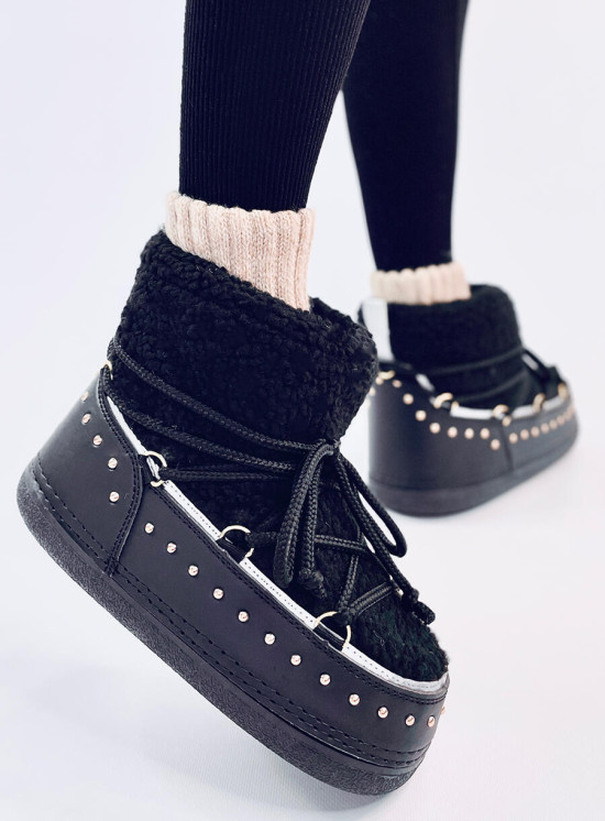 Hótaposó fűzéssel és műszőrmével - fekete színű