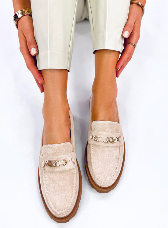 Elegáns velúr mokaszin - bézs színű