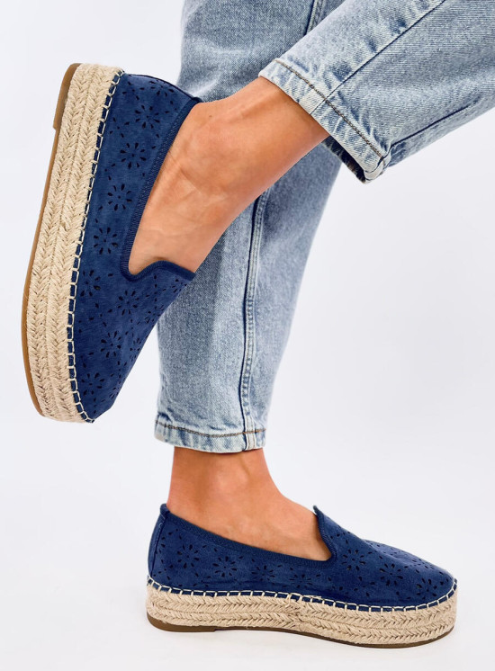 Kék színű perforált velúr espadrilles cipő