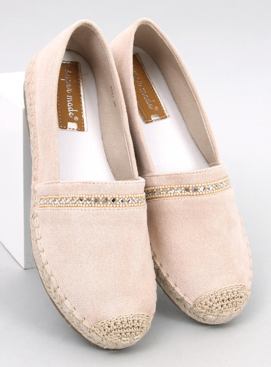 Bézs színű velúr espadrilles cipő kövecskékkel