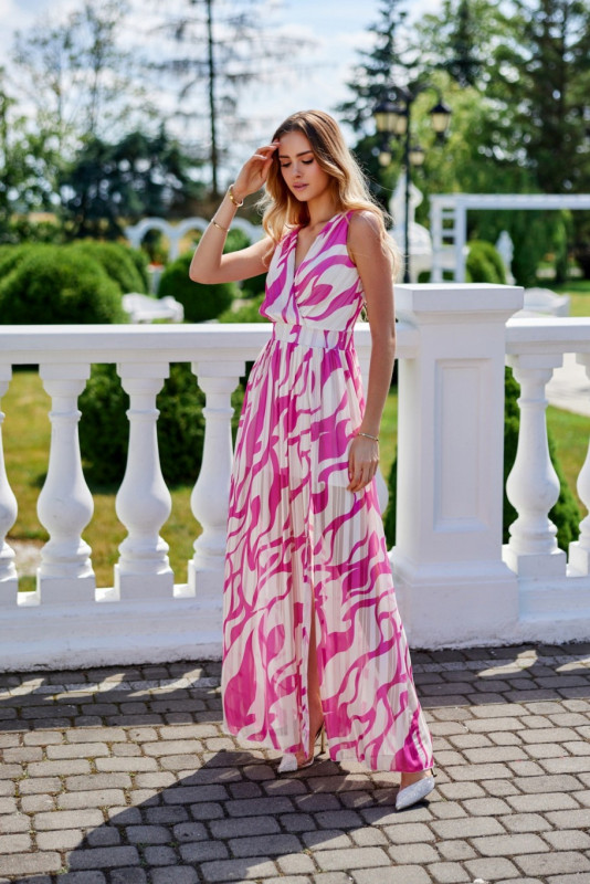 Mintás sifon maxi ruha átlapolt dekoltázzsal