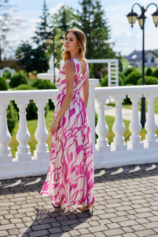 Mintás sifon maxi ruha átlapolt dekoltázzsal