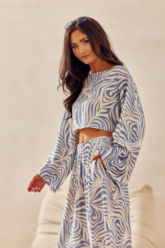 Bianca crop lenvászon blúz – kék színű