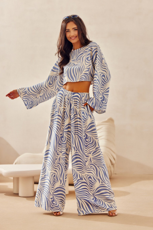 Bianca crop lenvászon blúz – kék színű