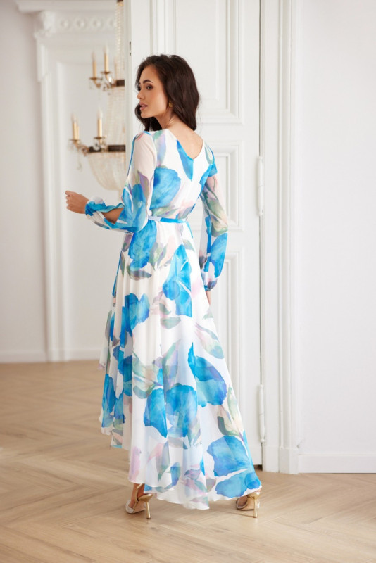 Fiorella – megkötős sifon midi ruha - fehér/kék színű