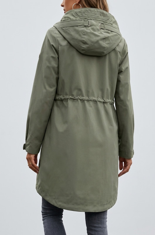 Khaki színű tavaszi parka nagy kapucnival