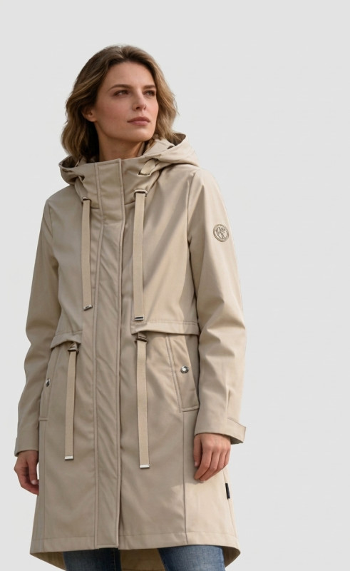 Bézs színű tavaszi parka nagy kapucnival