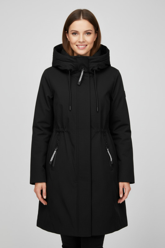 Fekete színű tavaszi parka kétutas cipzárral