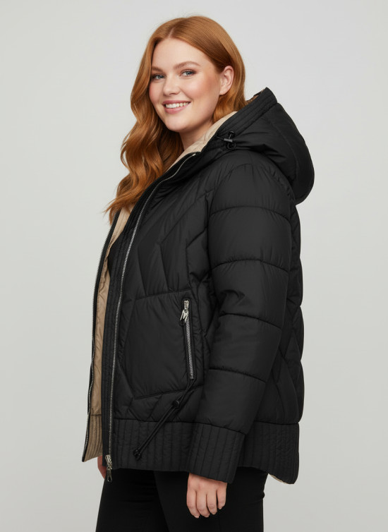 Kifordítható kapucnis dzseki - fekete/bézs színű