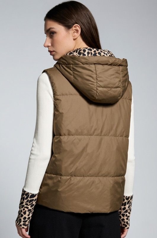 Kifordítható  leopárdmintás mellény - barna színű