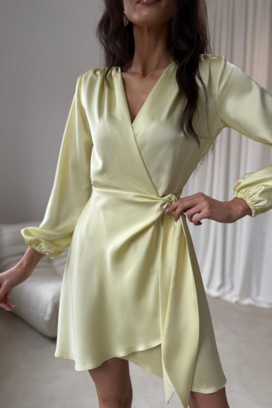 Sárga színű mini átlapolt ruha