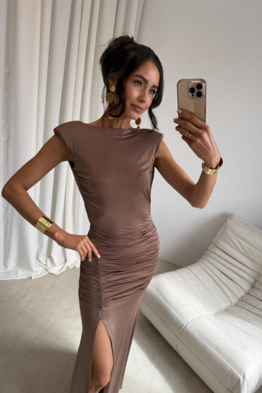 Aurelia világosbarna színű maxi ruha