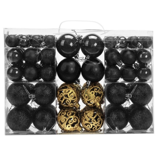 Karácsonyfadíszek fekete/arany, 100 darab