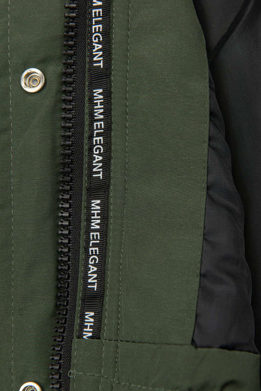 Khaki színű átmeneti parka fekete színű béléssel