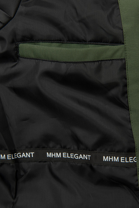 Khaki színű átmeneti parka fekete színű béléssel
