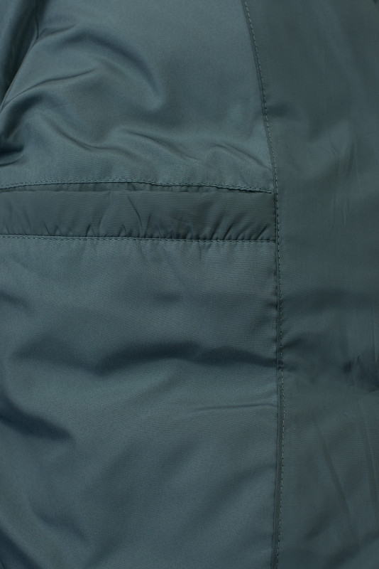 Petrolzöld színű hosszú téli kabát műszőrmével