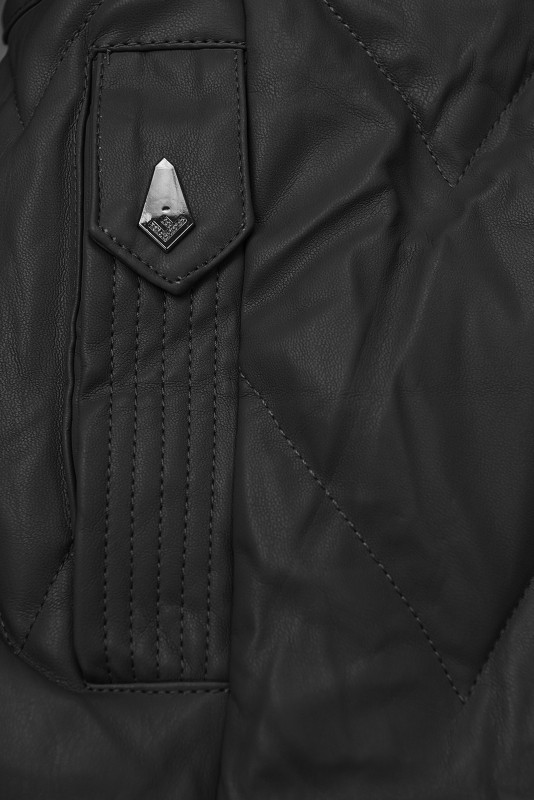 Téli műbőrkabát műszőrmével - fekete színű