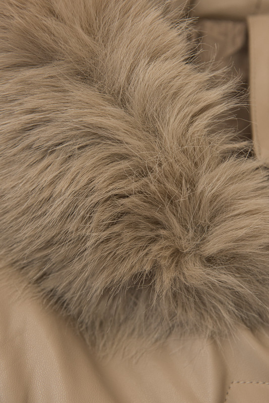 Téli műbőrkabát műszőrmével - bézs színű