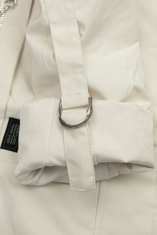 Hosszított parka mintás béléssel a kapucniban - ekrü színű