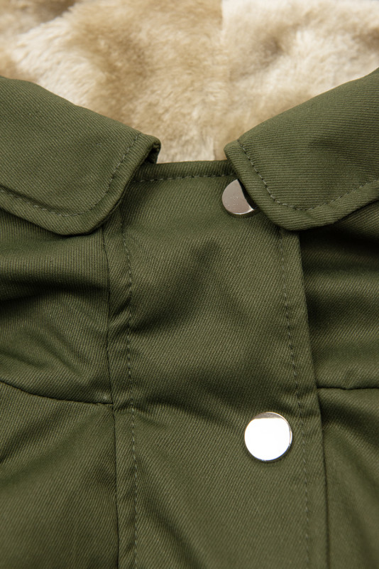 Khaki színű parka kivehető plüss béléssel