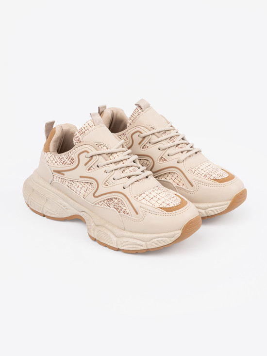 Világosbézs színű női platform sneaker cipő
