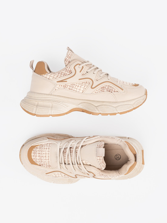 Világosbézs színű női platform sneaker cipő