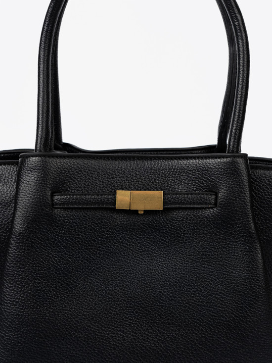 Klasszikus fekete színű ökobőrből készült shopper táska