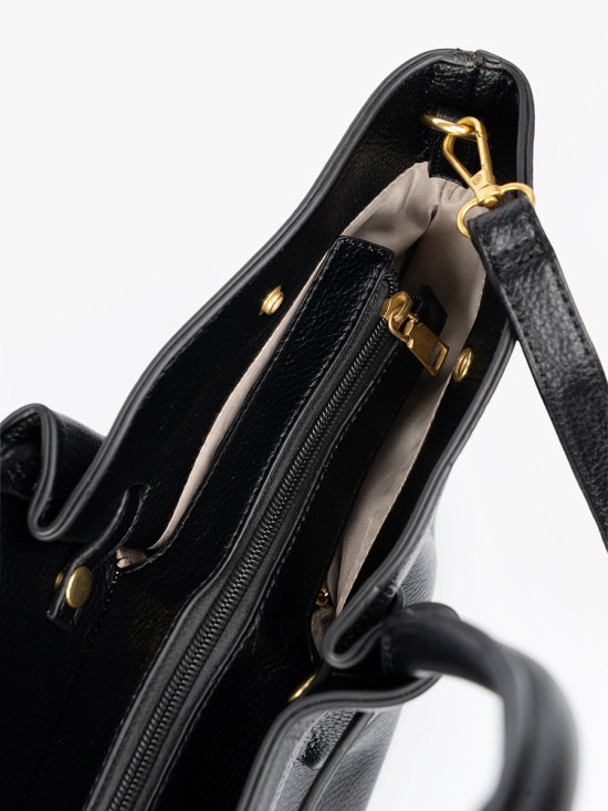 Klasszikus fekete színű ökobőrből készült shopper táska