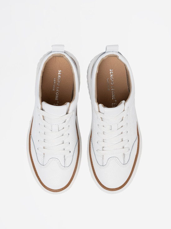 Fehér színű bőrből készült sneaker platformon Sergio Leone