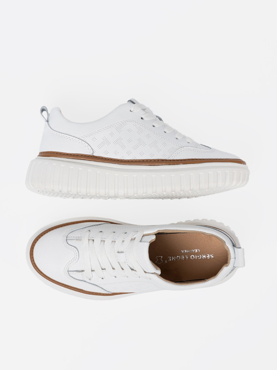 Fehér színű bőrből készült sneaker platformon Sergio Leone