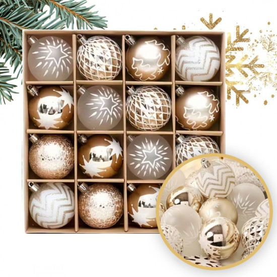 Aranyszínű karácsonyfadíszek, 6 cm, 16 darab