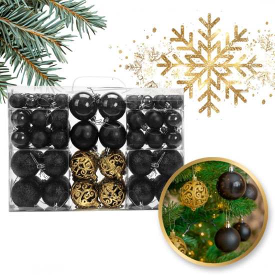 Karácsonyfadíszek fekete/arany, 100 darab