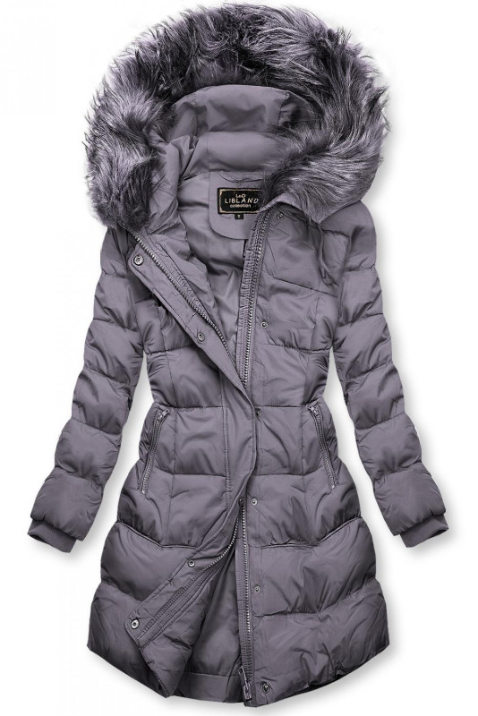 Lila színű téli kabát kapucnival