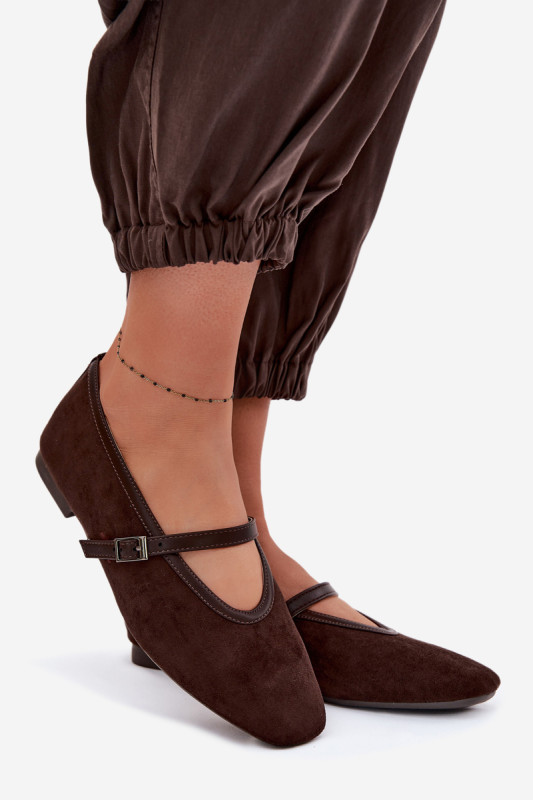 Barna pántos eko velúr balerina cipő