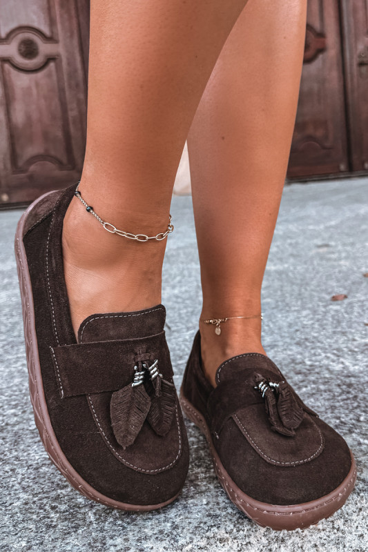 Barefoot mokaszin természetes velúrbőrből, sötétbarna színű