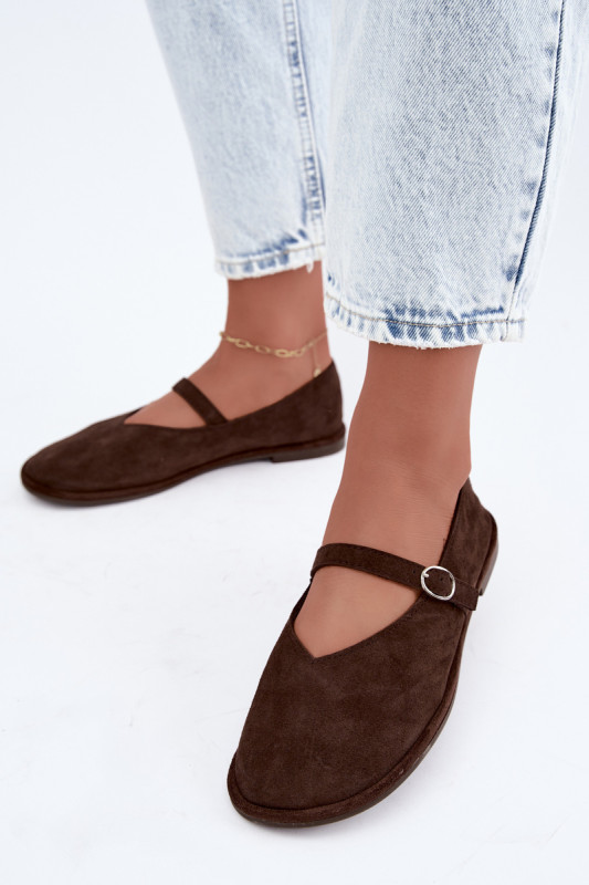 Barna színű velúrhatású barefoot balerina cipő pánttal
