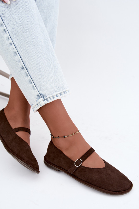 Barna színű velúrhatású barefoot balerina cipő pánttal
