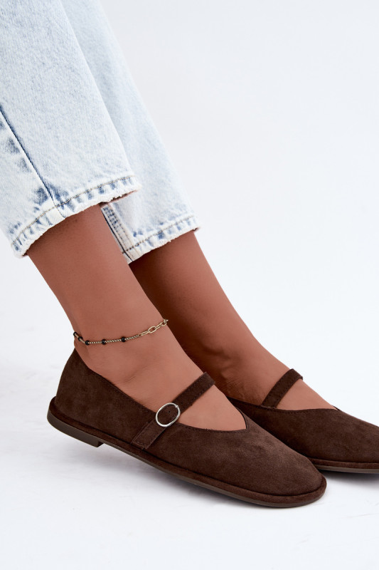 Barna színű velúrhatású barefoot balerina cipő pánttal