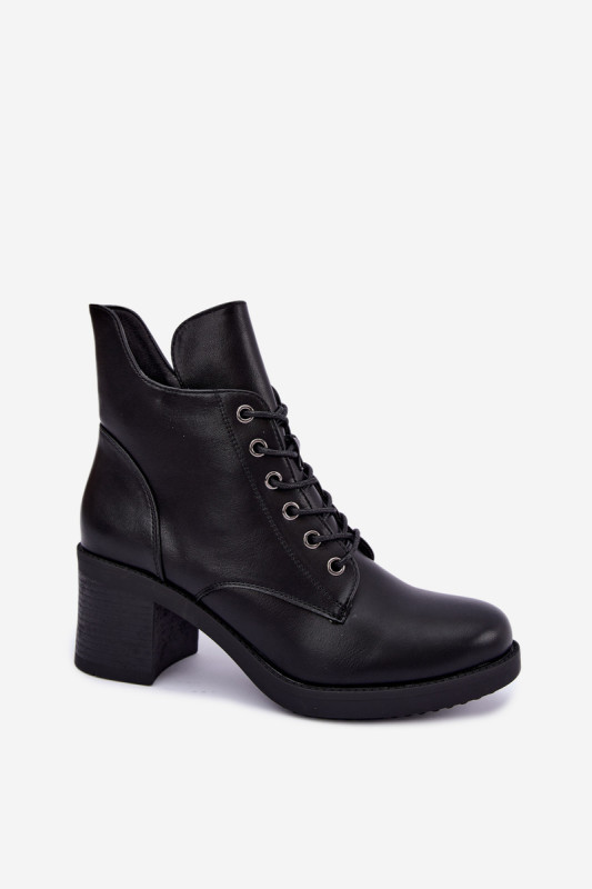 Fűzős bélelt bokacsizma blokk sarokkal, fekete