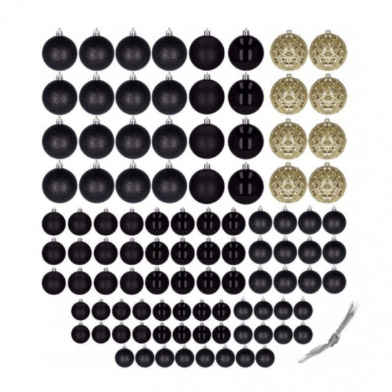 Karácsonyfadíszek fekete/arany, 100 darab