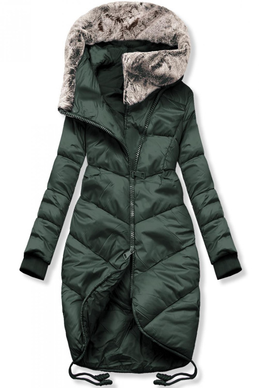 Zöld színű téli hosszított kabát