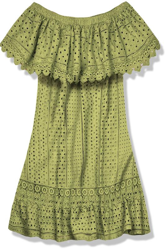 Olivazöld színű off shoulder ruha
