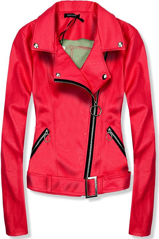 Piros színű rövid műbőr dzseki