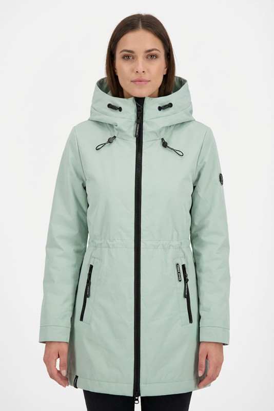 Mentazöld színű tavaszi parka magas gallérral