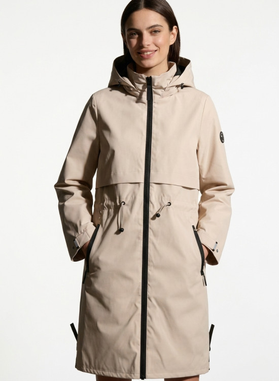 Bézs színű átmeneti parka derékban behúzással